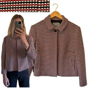 Classiques Entier 70’s Inspired Red Black Knit Woven Collared Blazer Jacket